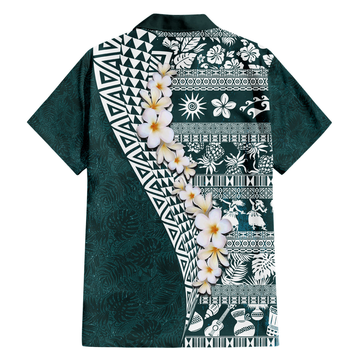 Hawaii Plumeria Tribal Vintage Family Matching Short Sleeve Bodycon Dress and Hawaiian Shirt Special Turquoise LT03 - Polynesian Pride