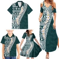 Hawaii Plumeria Tribal Vintage Family Matching Summer Maxi Dress and Hawaiian Shirt Special Turquoise LT03 - Polynesian Pride