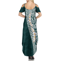 Hawaii Plumeria Tribal Vintage Family Matching Summer Maxi Dress and Hawaiian Shirt Special Turquoise LT03 - Polynesian Pride