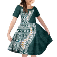 Hawaii Plumeria Tribal Vintage Family Matching Tank Maxi Dress and Hawaiian Shirt Special Turquoise LT03 Daughter's Dress Turquoise - Polynesian Pride