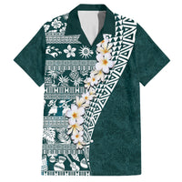 Hawaii Plumeria Tribal Vintage Family Matching Tank Maxi Dress and Hawaiian Shirt Special Turquoise LT03 Dad's Shirt - Short Sleeve Turquoise - Polynesian Pride