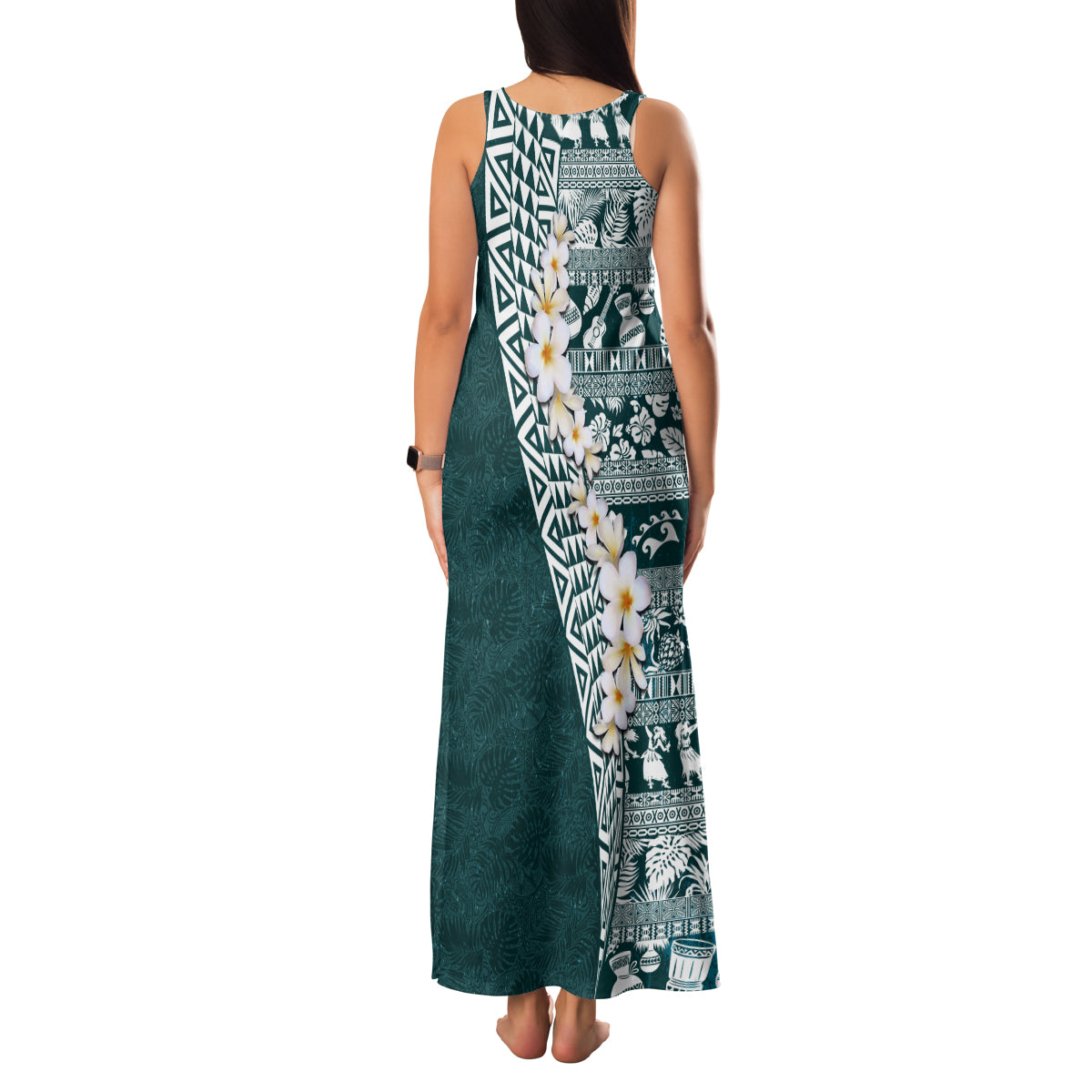 Hawaii Plumeria Tribal Vintage Family Matching Tank Maxi Dress and Hawaiian Shirt Special Turquoise LT03 - Polynesian Pride
