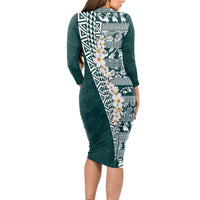 Hawaii Plumeria Tribal Vintage Long Sleeve Bodycon Dress Special Turquoise
