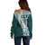 Hawaii Plumeria Tribal Vintage Off Shoulder Sweater Special Turquoise