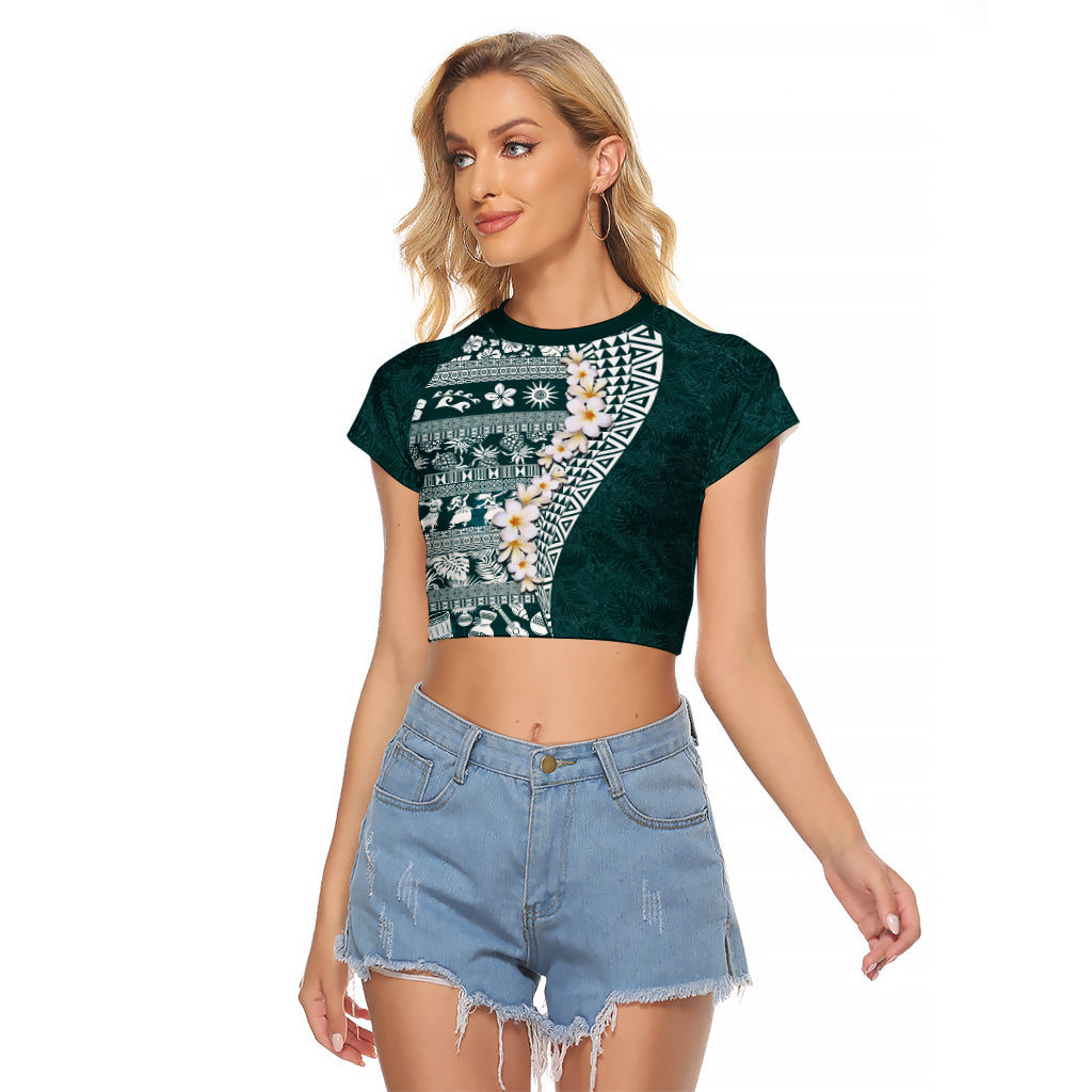 Hawaii Plumeria Tribal Vintage Raglan Cropped T Shirt Special Turquoise