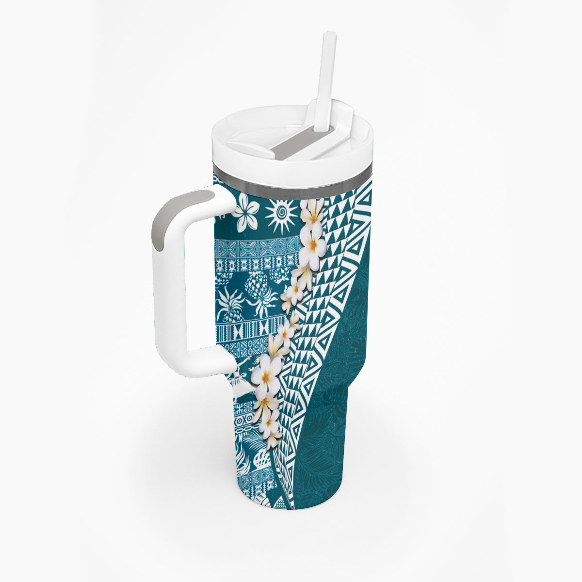 Hawaii Plumeria Tribal Vintage Tumbler With Handle Special Turquoise