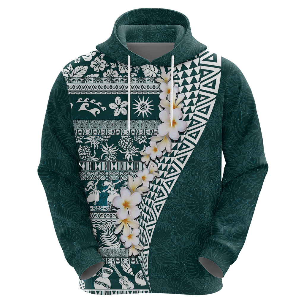 Hawaii Plumeria Tribal Vintage Zip Hoodie Special Turquoise