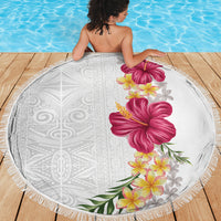 Hawaiian Plumeria and Hibiscus Beach Blanket White Mode