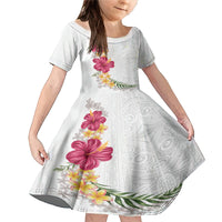 Hawaiian Plumeria and Hibiscus Family Matching Mermaid Dress and Hawaiian Shirt White Mode LT03 Daughter's Dress White - Polynesian Pride