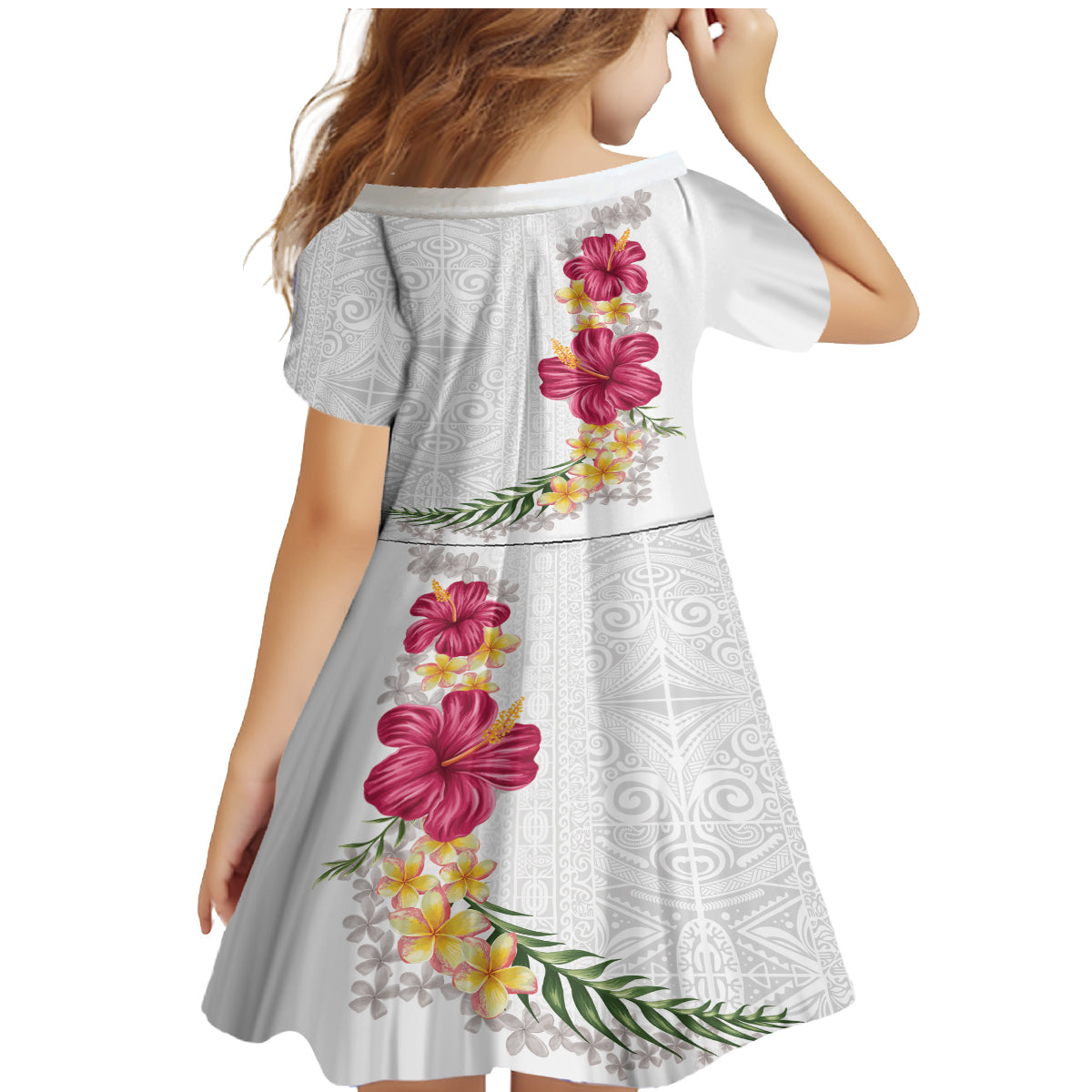 Hawaiian Plumeria and Hibiscus Family Matching Mermaid Dress and Hawaiian Shirt White Mode LT03 - Polynesian Pride