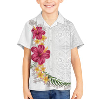 Hawaiian Plumeria and Hibiscus Family Matching Off The Shoulder Long Sleeve Dress and Hawaiian Shirt White Mode LT03 Son's Shirt White - Polynesian Pride