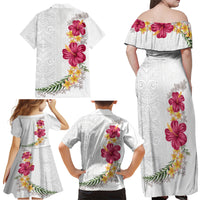 Hawaiian Plumeria and Hibiscus Family Matching Off Shoulder Maxi Dress and Hawaiian Shirt White Mode LT03 - Polynesian Pride