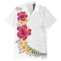 Hawaiian Plumeria and Hibiscus Family Matching Off Shoulder Maxi Dress and Hawaiian Shirt White Mode LT03 Dad's Shirt - Short Sleeve White - Polynesian Pride