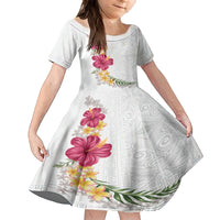 Hawaiian Plumeria and Hibiscus Family Matching Off Shoulder Short Dress and Hawaiian Shirt White Mode LT03 Daughter's Dress White - Polynesian Pride
