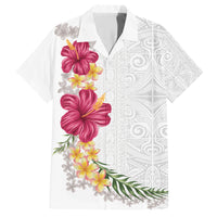 Hawaiian Plumeria and Hibiscus Family Matching Short Sleeve Bodycon Dress and Hawaiian Shirt White Mode LT03 Dad's Shirt - Short Sleeve White - Polynesian Pride