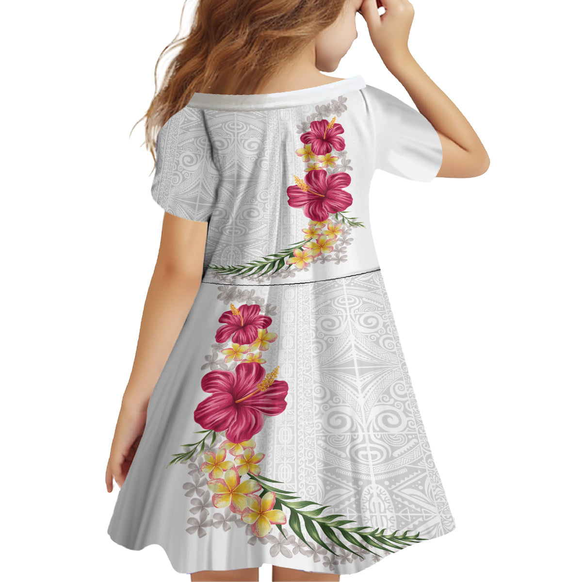 Hawaiian Plumeria and Hibiscus Family Matching Summer Maxi Dress and Hawaiian Shirt White Mode LT03 - Polynesian Pride