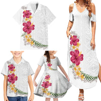 Hawaiian Plumeria and Hibiscus Family Matching Summer Maxi Dress and Hawaiian Shirt White Mode LT03 - Polynesian Pride