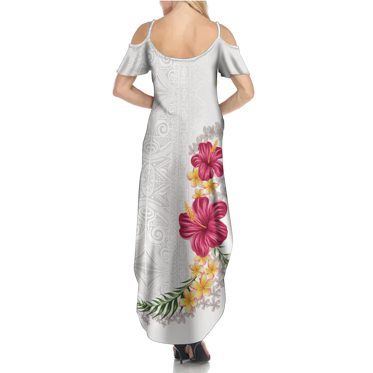 Hawaiian Plumeria and Hibiscus Family Matching Summer Maxi Dress and Hawaiian Shirt White Mode LT03 - Polynesian Pride
