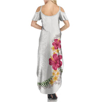 Hawaiian Plumeria and Hibiscus Family Matching Summer Maxi Dress and Hawaiian Shirt White Mode LT03 - Polynesian Pride