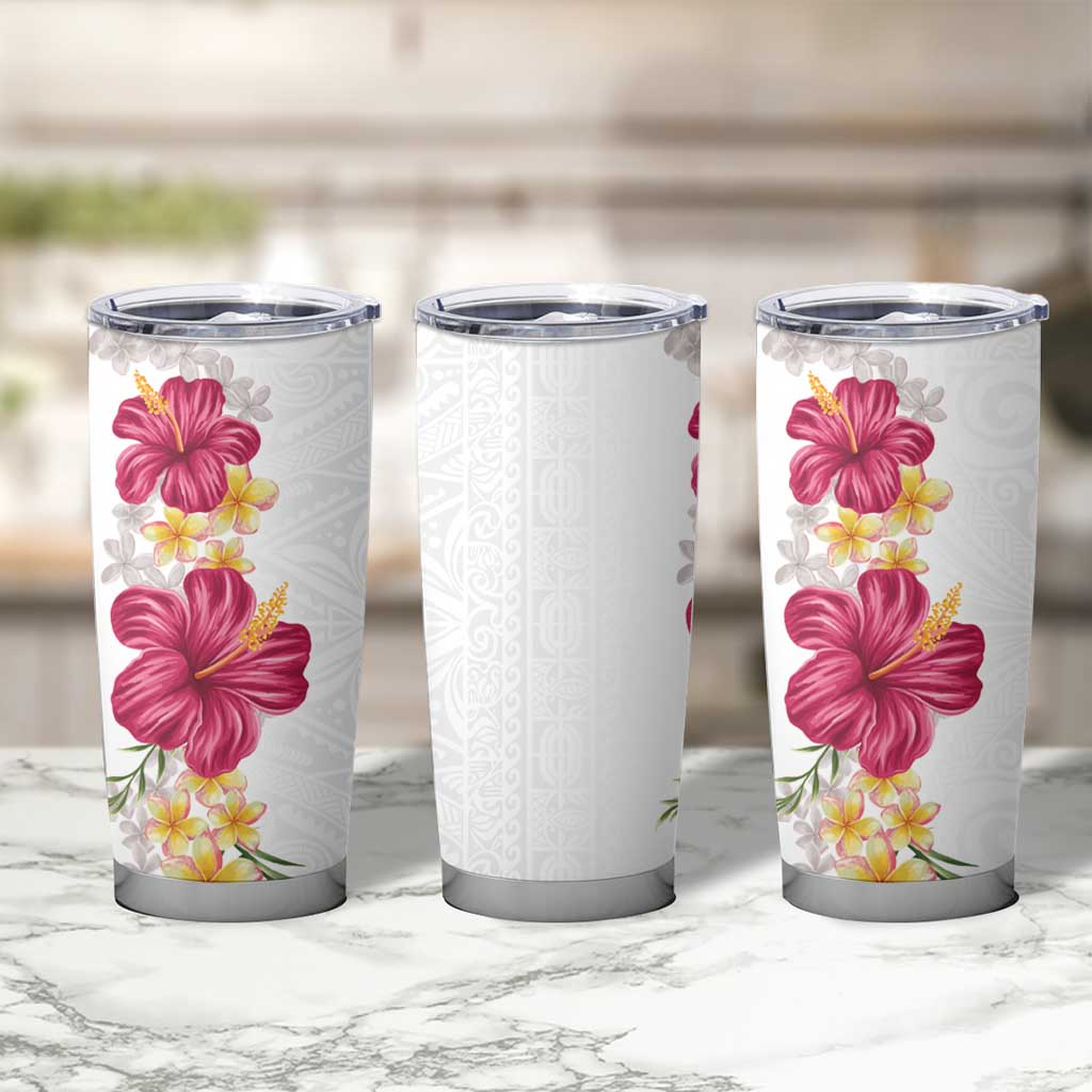 Hawaiian Plumeria and Hibiscus Tumbler Cup White Mode LT03 - Polynesian Pride