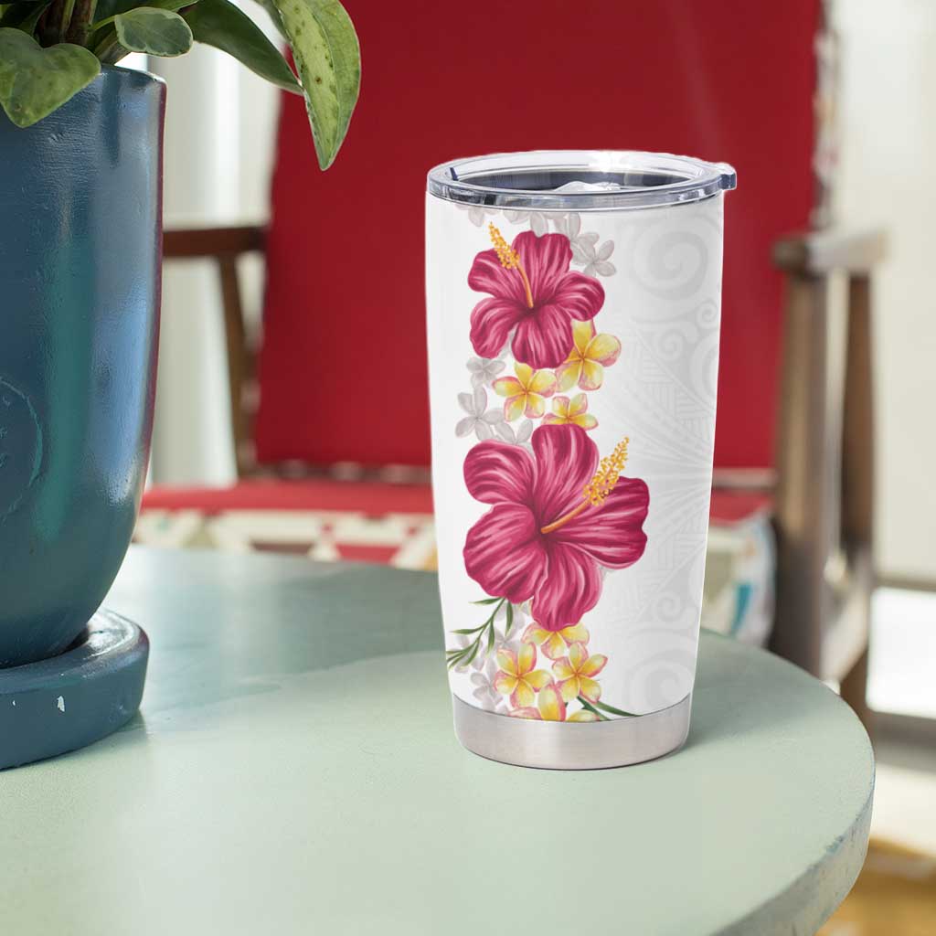Hawaiian Plumeria and Hibiscus Tumbler Cup White Mode LT03 - Polynesian Pride