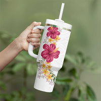 Hawaiian Plumeria and Hibiscus Tumbler With Handle - White Mode LT03 - Polynesian Pride