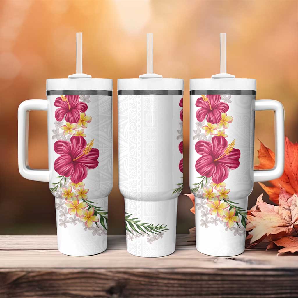 Hawaiian Plumeria and Hibiscus Tumbler With Handle - White Mode LT03 - Polynesian Pride