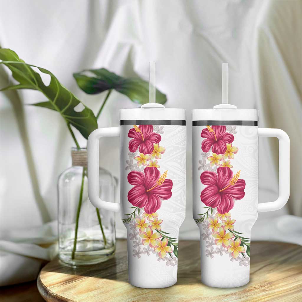 Hawaiian Plumeria and Hibiscus Tumbler With Handle - White Mode LT03 - Polynesian Pride