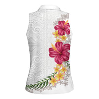Hawaiian Plumeria and Hibiscus Women Sleeveless Polo Shirt White Mode