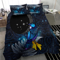 New Zealand Tui Bird Matariki Bedding Set Galaxy Fern With Maori Pattern