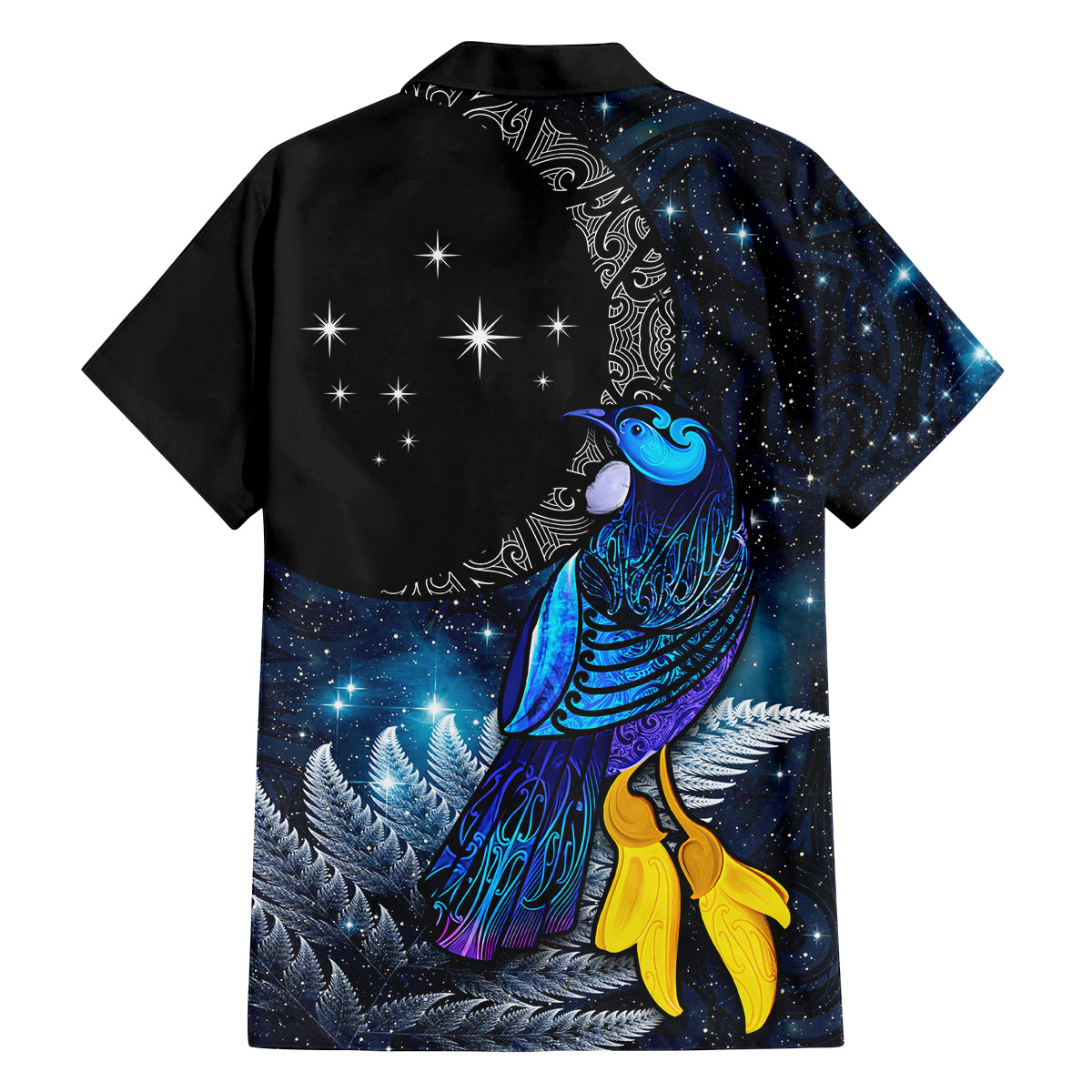 New Zealand Tui Bird Matariki Family Matching Long Sleeve Bodycon Dress and Hawaiian Shirt Galaxy Fern With Maori Pattern LT03 - Polynesian Pride