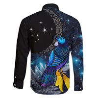 New Zealand Tui Bird Matariki Family Matching Long Sleeve Bodycon Dress and Hawaiian Shirt Galaxy Fern With Maori Pattern LT03 - Polynesian Pride