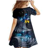 New Zealand Tui Bird Matariki Family Matching Mermaid Dress and Hawaiian Shirt Galaxy Fern With Maori Pattern LT03 - Polynesian Pride