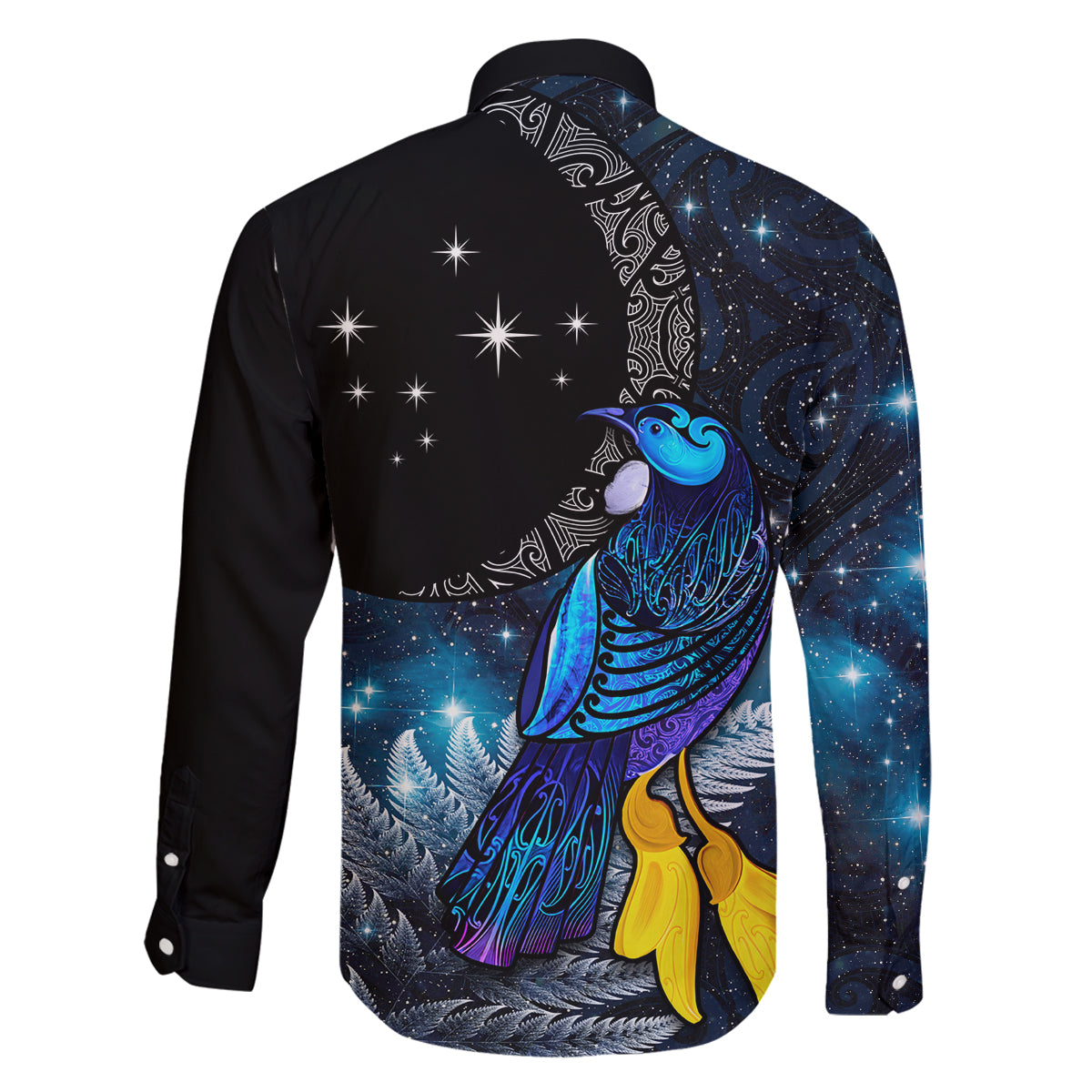 New Zealand Tui Bird Matariki Family Matching Mermaid Dress and Hawaiian Shirt Galaxy Fern With Maori Pattern LT03 - Polynesian Pride