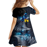 New Zealand Tui Bird Matariki Family Matching Summer Maxi Dress and Hawaiian Shirt Galaxy Fern With Maori Pattern LT03 - Polynesian Pride