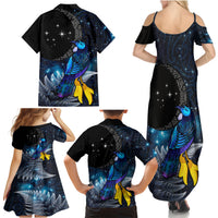 New Zealand Tui Bird Matariki Family Matching Summer Maxi Dress and Hawaiian Shirt Galaxy Fern With Maori Pattern LT03 - Polynesian Pride