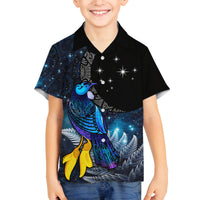 New Zealand Tui Bird Matariki Family Matching Tank Maxi Dress and Hawaiian Shirt Galaxy Fern With Maori Pattern LT03 Son's Shirt Blue - Polynesian Pride