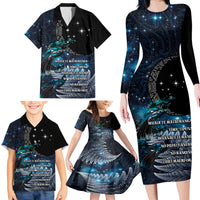 New Zealand Tui Bird Family Matching Long Sleeve Bodycon Dress and Hawaiian Shirt Matariki Poetry Pattern Galaxy Style LT03 - Polynesian Pride