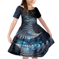 New Zealand Tui Bird Family Matching Mermaid Dress and Hawaiian Shirt Matariki Poetry Pattern Galaxy Style LT03 Daughter's Dress Blue - Polynesian Pride