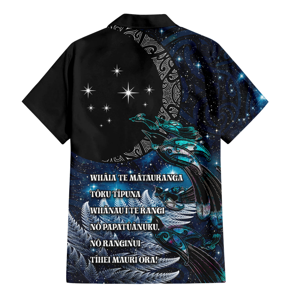 New Zealand Tui Bird Family Matching Mermaid Dress and Hawaiian Shirt Matariki Poetry Pattern Galaxy Style LT03 - Polynesian Pride