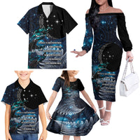 New Zealand Tui Bird Family Matching Off The Shoulder Long Sleeve Dress and Hawaiian Shirt Matariki Poetry Pattern Galaxy Style LT03 - Polynesian Pride