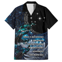 New Zealand Tui Bird Family Matching Off Shoulder Maxi Dress and Hawaiian Shirt Matariki Poetry Pattern Galaxy Style LT03 Dad's Shirt - Short Sleeve Blue - Polynesian Pride
