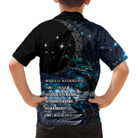 New Zealand Tui Bird Family Matching Off Shoulder Short Dress and Hawaiian Shirt Matariki Poetry Pattern Galaxy Style LT03 - Polynesian Pride