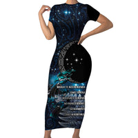 New Zealand Tui Bird Family Matching Short Sleeve Bodycon Dress and Hawaiian Shirt Matariki Poetry Pattern Galaxy Style LT03 Mom's Dress Blue - Polynesian Pride