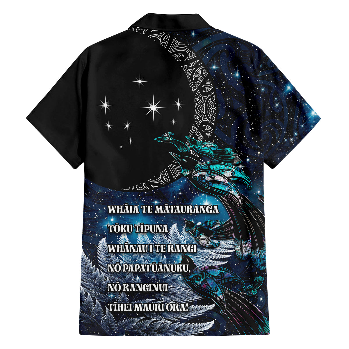 New Zealand Tui Bird Family Matching Summer Maxi Dress and Hawaiian Shirt Matariki Poetry Pattern Galaxy Style LT03 - Polynesian Pride