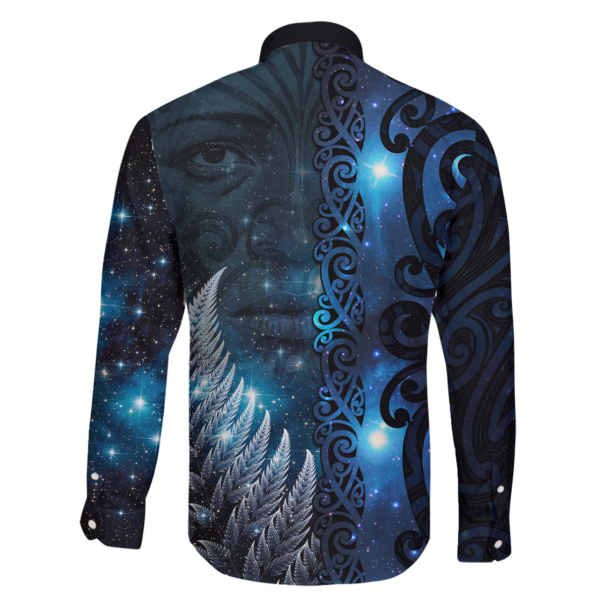 New Zealand Matariki Family Matching Off The Shoulder Long Sleeve Dress and Hawaiian Shirt The Tribal Maori Face and Silver Fern LT03 - Polynesian Pride