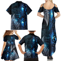 New Zealand Matariki Family Matching Summer Maxi Dress and Hawaiian Shirt The Tribal Maori Face and Silver Fern LT03 - Polynesian Pride