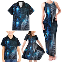 New Zealand Matariki Family Matching Tank Maxi Dress and Hawaiian Shirt The Tribal Maori Face and Silver Fern LT03 - Polynesian Pride