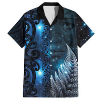 New Zealand Matariki Family Matching Tank Maxi Dress and Hawaiian Shirt The Tribal Maori Face and Silver Fern LT03 Dad's Shirt - Short Sleeve Blue - Polynesian Pride