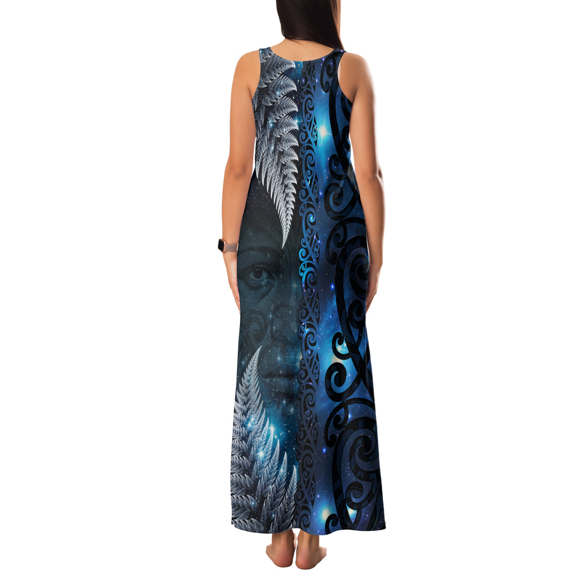 New Zealand Matariki Family Matching Tank Maxi Dress and Hawaiian Shirt The Tribal Maori Face and Silver Fern LT03 - Polynesian Pride